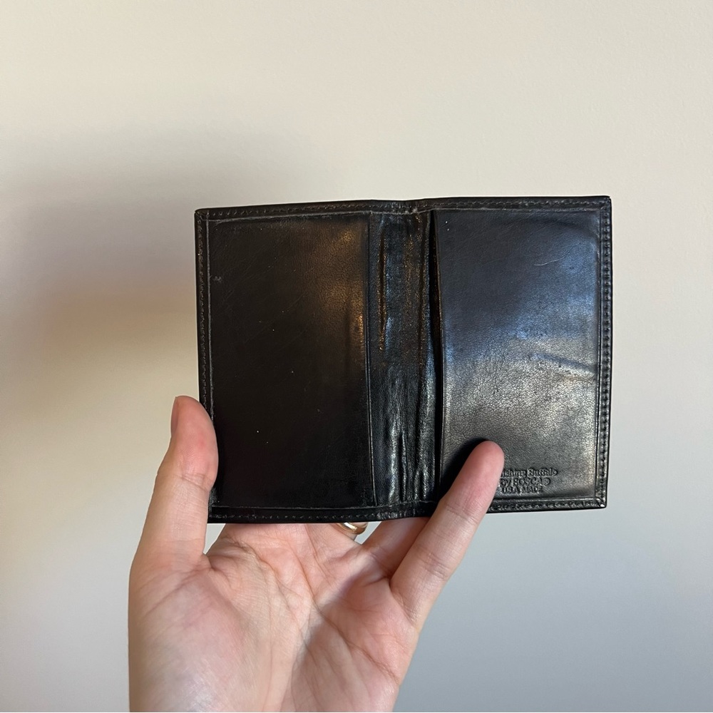 ⭐3/$30 Burnishing Buffalo by BOSCA, USA Made, Black Leather Card Holder Wallet